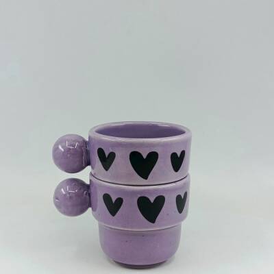 3 SİYAH KALP-İKİLİ PUNTO ESPRESSO - MOR SAP MOR GÖVDE - 1