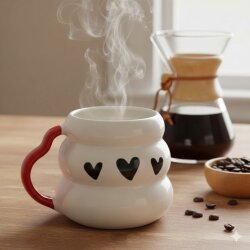 3 SİYAH KALP-KOVAN KUPA - KIRMIZI SAP - 