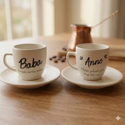 ANNE & BABA-İKİLİ TÜRK KAHVESİ FİNCANI - TRANSPARAN - 1