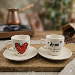 ANNE & BENEKLİ KALP-İKİLİ TÜRK KAHVESİ FİNCANI - TRANSPARAN - 
