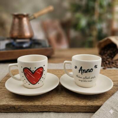 ANNE & BENEKLİ KALP-İKİLİ TÜRK KAHVESİ FİNCANI - TRANSPARAN - 1