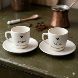 ANNE FAVORİMSİN - BABA KAHRAMANIMSIN-İKİLİ TÜRK KAHVESİ FİNCANI - TRANSPARAN - 