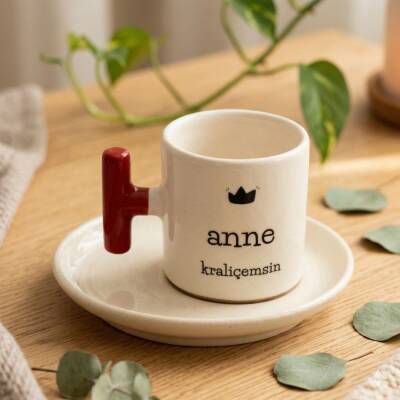 ANNE KRALİÇEMSİN-T TÜRK KAHVESİ FİNCANI - KIRMIZI SAP - 1