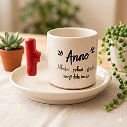 ANNE -T TÜRK KAHVESİ FİNCANI - KIRMIZI SAP - 