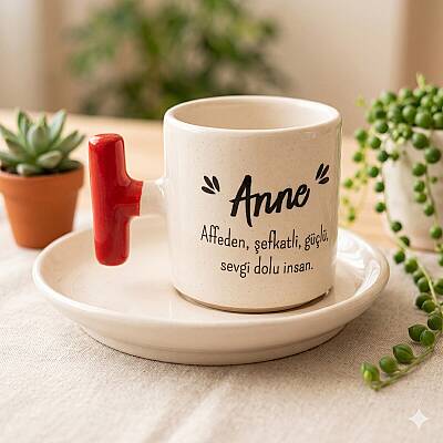 ANNE -T TÜRK KAHVESİ FİNCANI - KIRMIZI SAP - 1