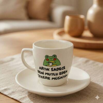 ARTIK SADECE BENİ MUTLU -KLASİK TÜRK KAHVESİ FİNCANI - TRANSPARAN GÖVDE - 1