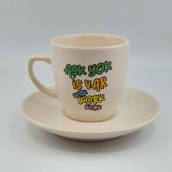 AŞK YOK İŞ VAR WORK WORK -KLASİK TÜRK KAHVESİ FİNCANI - TRANSPARAN GÖVDE - 