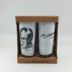 ATATÜRK İMZA & ATATÜRK PORTRE-İKİLİ RAKI BARDAĞI - ŞEFFAF - 