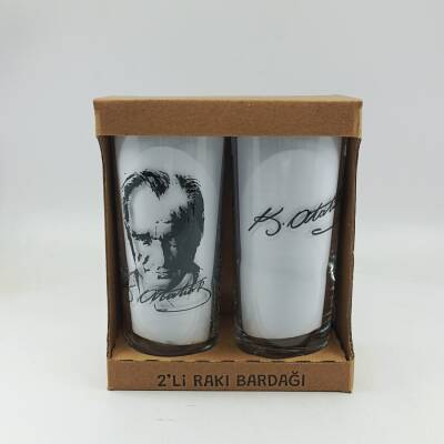 ATATÜRK İMZA & ATATÜRK PORTRE-İKİLİ RAKI BARDAĞI - ŞEFFAF - 1