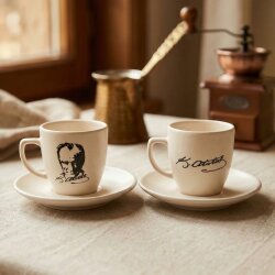 ATATÜRK İMZA & ATATÜRK PORTRE-İKİLİ TÜRK KAHVESİ FİNCANI - TRANSPARAN - 