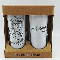 ATATÜRK İMZA & ÇİZGİSEL ATATÜRK-İKİLİ RAKI BARDAĞI - ŞEFFAF - 