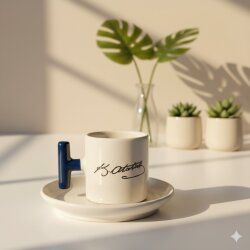 ATATÜRK İMZA-T TÜRK KAHVESİ FİNCANI - KOBALT SAP - 