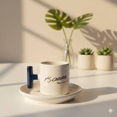 ATATÜRK İMZA-T TÜRK KAHVESİ FİNCANI - KOBALT SAP - 1