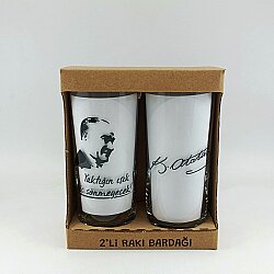 ATATÜRK İMZA & YAKTIĞIN IŞIK-İKİLİ RAKI BARDAĞI - ŞEFFAF - 