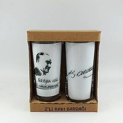 ATATÜRK İMZA & YAKTIĞIN IŞIK-İKİLİ RAKI BARDAĞI - ŞEFFAF - 1