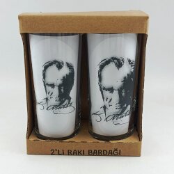 ATATÜRK PORTRE-İKİLİ RAKI BARDAĞI - ŞEFFAF - 