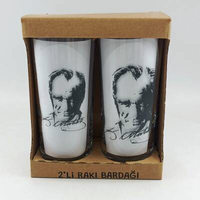 ATATÜRK PORTRE-İKİLİ RAKI BARDAĞI - ŞEFFAF - 1