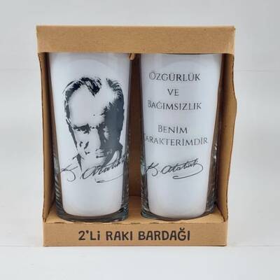 ATATÜRK PORTRE & ÖZGÜRLÜK VE BAĞIMSIZLIK -İKİLİ RAKI BARDAĞI - ŞEFFAF - 1