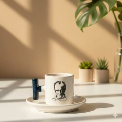 ATATÜRK PORTRE-T TÜRK KAHVESİ FİNCANI - SİYAH SAP - 