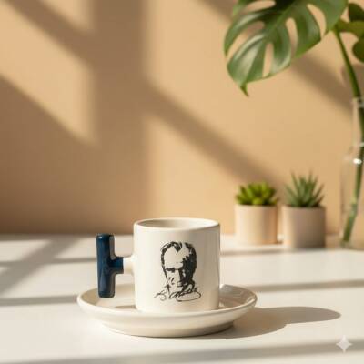 ATATÜRK PORTRE-T TÜRK KAHVESİ FİNCANI - SİYAH SAP - 1