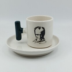 ATATÜRK PORTRE-T TÜRK KAHVESİ FİNCANI - YEŞİL SAP - 