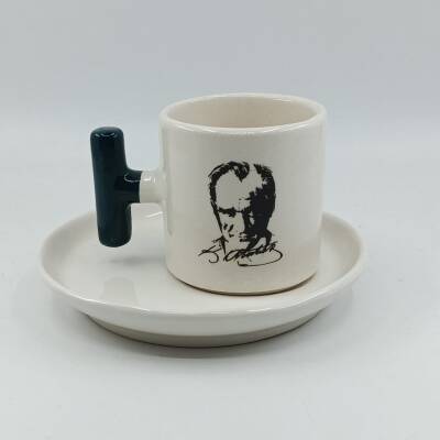 ATATÜRK PORTRE-T TÜRK KAHVESİ FİNCANI - YEŞİL SAP - 1