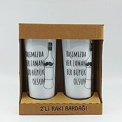 BAŞIMIZDA HER ZAMAN BİR BÜYÜK OLSUN-İKİLİ RAKI BARDAĞI - ŞEFFAF - 