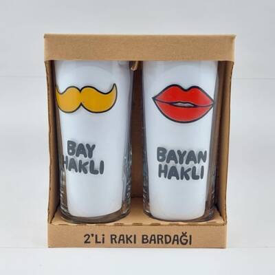 BAY HAKLI & BAYAN HAKLI-İKİLİ RAKI BARDAĞI - ŞEFFAF - 1