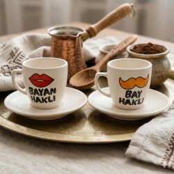 BAY HAKLI & BAYAN HAKLI-İKİLİ TÜRK KAHVESİ FİNCANI - TRANSPARAN - 