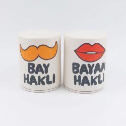 BAY HAKLI & BAYAN HAKLI-SİLİNDİR SERAMİK TUZLUK & BİBERLİK - TRANSPARAN - 