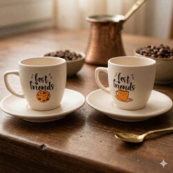 BEST FRİEND KURABİYE & BEST FRİEND FİNCAN-İKİLİ TÜRK KAHVESİ FİNCANI - TRANSPARAN - 
