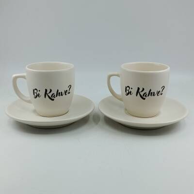 Bİ KAHVE?-İKİLİ TÜRK KAHVESİ FİNCANI - TRANSPARAN - 1