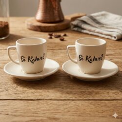 Bİ KAHVE?-İKİLİ TÜRK KAHVESİ FİNCANI - TRANSPARAN - 