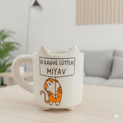 Bİ KAHVE LÜTFEN KEDİ-KEDİ KUPA - TRANSPARAN SAP - 