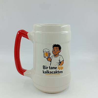 BİR TANE İÇİP KALKACAKTIM-SERAMİK BİRA BARDAĞI - KIRMIZI SAP - 1