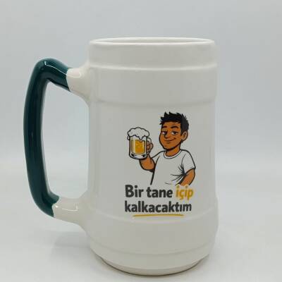 BİR TANE İÇİP KALKACAKTIM-SERAMİK BİRA BARDAĞI - YEŞİL SAP - 1