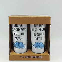 BİR TEK DİLEĞİM VAR BUZLU-İKİLİ RAKI BARDAĞI - ŞEFFAF - 