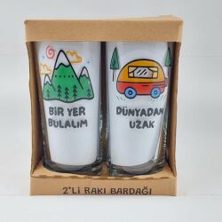 BİR YER BULALIM 2 & DÜNYADAN UZAK 2-İKİLİ RAKI BARDAĞI - ŞEFFAF - 