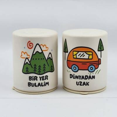 BİR YER BULALIM 2 & DÜNYADAN UZAK 2-SİLİNDİR SERAMİK TUZLUK & BİBERLİK - TRANSPARAN - 1