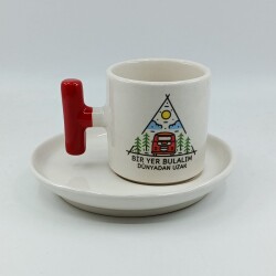 BİR YER BULALIM-T TÜRK KAHVESİ FİNCANI - KIRMIZI SAP - 