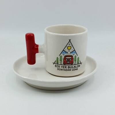 BİR YER BULALIM-T TÜRK KAHVESİ FİNCANI - KIRMIZI SAP - 1