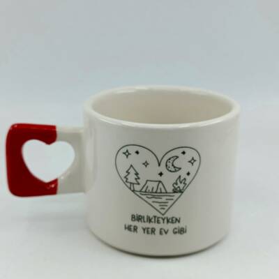 BİRLİKTEYKEN HER YER EV GİBİ-KALP KUPA - KIRMIZI SAP - 1