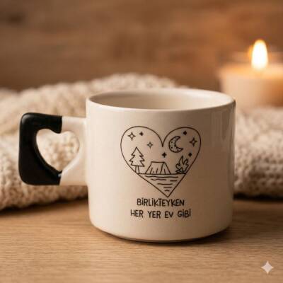 BİRLİKTEYKEN HER YER EV GİBİ-KALP KUPA - SİYAH SAP - 1