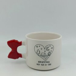 BİRLİKTEYKEN HER YER EV GİBİ-KURDELE KUPA - KIRMIZI SAP - 