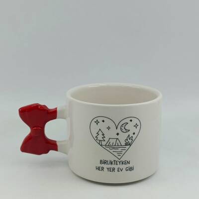 BİRLİKTEYKEN HER YER EV GİBİ-KURDELE KUPA - KIRMIZI SAP - 1