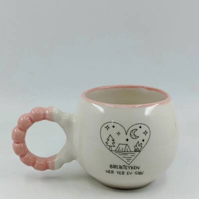 BİRLİKTEYKEN HER YER EV GİBİ-PUF KUPA - PEMBE SAP PEMBE TURNET - 1