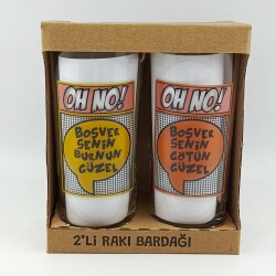 BOŞVER SENİN BURNUN GÜZEL-İKİLİ RAKI BARDAĞI - ŞEFFAF - 