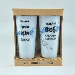 BULUNUR İÇMEK İÇİN SEBEPLER & YETER Kİ BOŞ KAL-İKİLİ RAKI BARDAĞI - ŞEFFAF - 