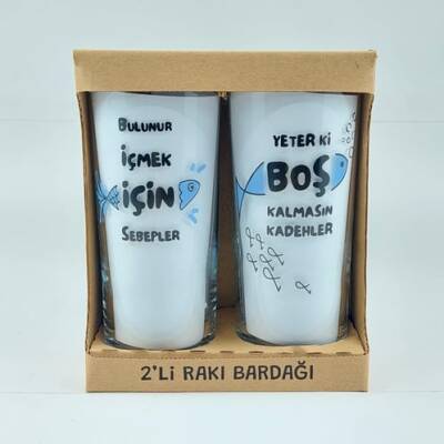 BULUNUR İÇMEK İÇİN SEBEPLER & YETER Kİ BOŞ KAL-İKİLİ RAKI BARDAĞI - ŞEFFAF - 1