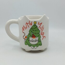 ÇAM AĞACI KEDİ MUTLU YILLAR-KEDİ KUPA - TRANSPARAN SAP - 